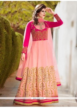 Pink Resham Work Banglori Silk Floor Length Anarkali Suit