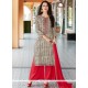 Embroidered Work Cotton Beige And Red Designer Palazzo Suit