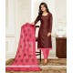 Resham Work Brown And Rose Pink Cotton Churidar Designer Suit