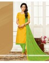Green And Yellow Embroidered Work Churidar Designer Suit