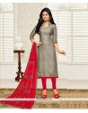 Resham Work Cotton Grey Churidar Designer Suit