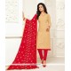 Cotton Cream And Red Embroidered Work Churidar Designer Suit