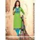 Lace Work Art Silk Green Churidar Designer Suit