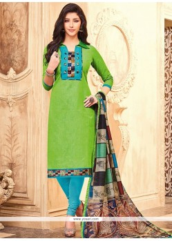 Lace Work Art Silk Green Churidar Designer Suit