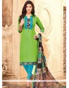 Lace Work Art Silk Green Churidar Designer Suit