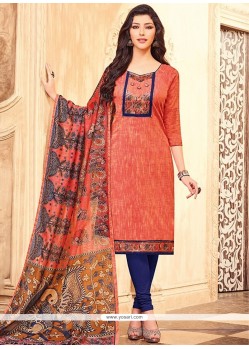 Art Silk Peach Lace Work Churidar Designer Suit