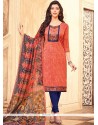 Art Silk Peach Lace Work Churidar Designer Suit