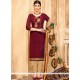 Maroon Print Work Art Silk Churidar Designer Suit