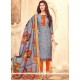 Grey And Orange Art Silk Churidar Designer Suit