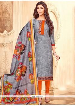 Grey And Orange Art Silk Churidar Designer Suit