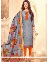 Grey And Orange Art Silk Churidar Designer Suit