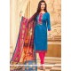 Blue And Pink Lace Work Art Silk Churidar Designer Suit