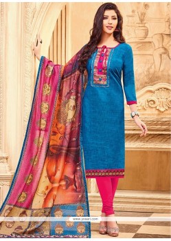 Blue And Pink Lace Work Art Silk Churidar Designer Suit