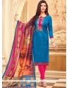 Blue And Pink Lace Work Art Silk Churidar Designer Suit