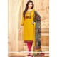 Art Silk Pink And Yellow Churidar Designer Suit