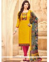 Art Silk Pink And Yellow Churidar Designer Suit