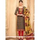 Print Work Brown And Red Art Silk Churidar Designer Suit