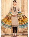 Print Work Beige And Black Churidar Designer Suit