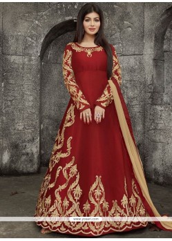 Ayesha Takia Patch Border Work Maroon Malbari Silk Floor Length Anarkali Suit