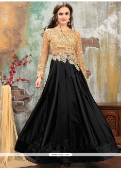 Tafeta Silk Black Floor Length Anarkali Suit