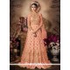 Embroidered Net Floor Length Anarkali Suit In Peach