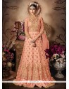 Embroidered Net Floor Length Anarkali Suit In Peach