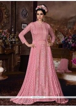 Embroidered Work Fancy Fabric Pink Floor Length Anarkali Suit