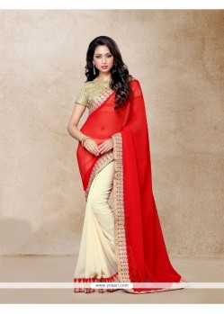 Red And White Faux Georgette Traditional Designer Saree