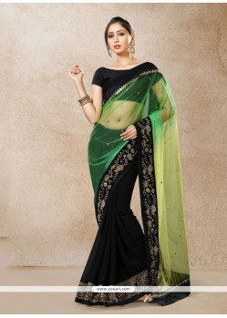 Net Brasso Black And Green Designer Half N Half Saree