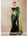 Net Brasso Black And Green Designer Half N Half Saree