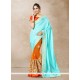 Net Blue And Orange Lace Work Designer Half N Half Saree