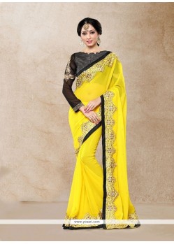 Embroidered Faux Georgette Classic Designer Saree In Yellow