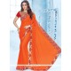 Faux Crepe Orange Classic Saree