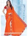 Faux Crepe Orange Classic Saree