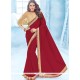 Patch Border Work Red Faux Chiffon Classic Designer Saree