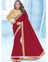 Patch Border Work Red Faux Chiffon Classic Designer Saree