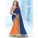 Navy Blue And Orange Patch Border Work Faux Georgette Half N Half Designer Saree