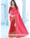 Art Silk Hot Pink And Red Half N Half Saree