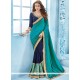 Faux Georgette Navy Blue Designer Half N Half Saree