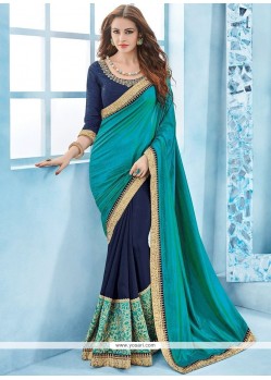 Faux Georgette Navy Blue Designer Half N Half Saree