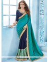 Faux Georgette Navy Blue Designer Half N Half Saree