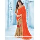 Beige And Orange Embroidered Work Faux Chiffon Designer Half N Half Saree