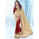 Beige And Maroon Embroidered Work Half N Half Saree