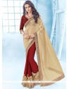 Beige And Maroon Embroidered Work Half N Half Saree