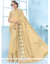 Embroidered Faux Chiffon Classic Saree In Cream