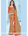 Beige Embroidered Work Faux Georgette Designer Saree