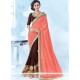 Brown And Pink Patch Border Work Designer Half N Half Saree