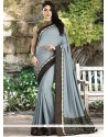 Grey Lace Work Shimmer Georgette Classic Designer Saree