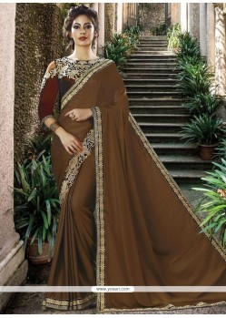 Brown Embroidered Work Traditional Saree