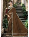 Brown Embroidered Work Traditional Saree